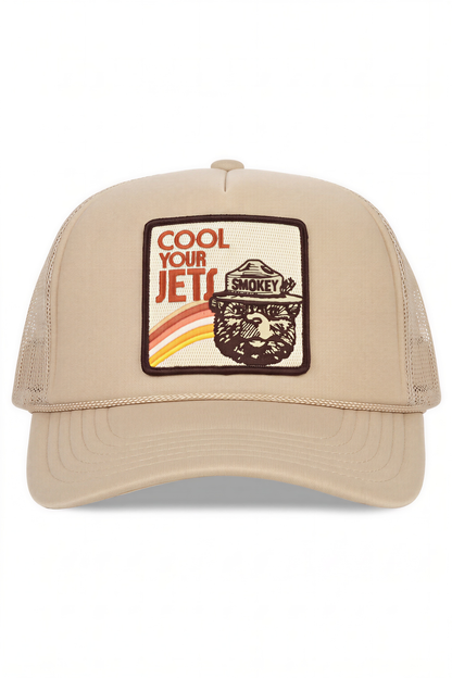 Cool Your Jets Trucker Hat in Tan