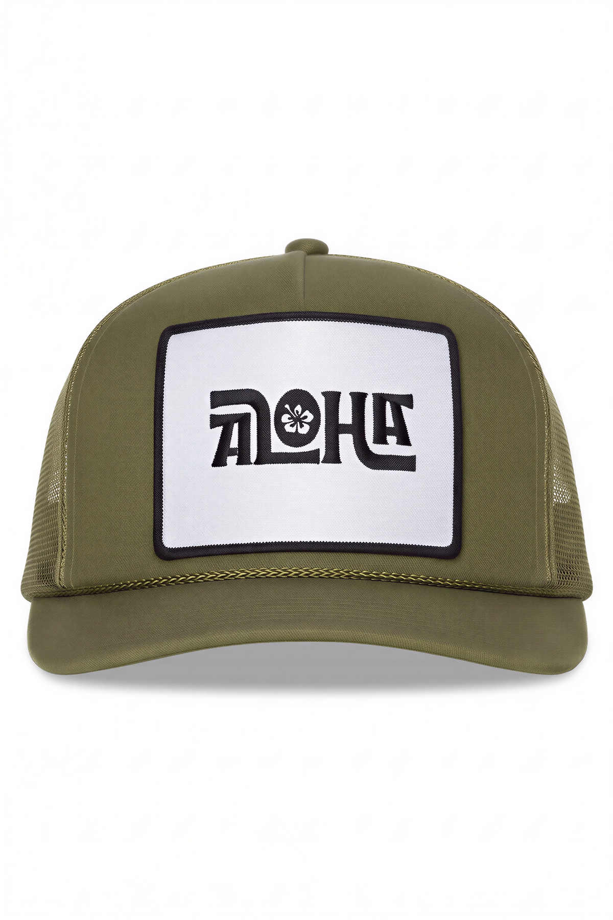 Aloha Flower Trucker Hat in Olive Green