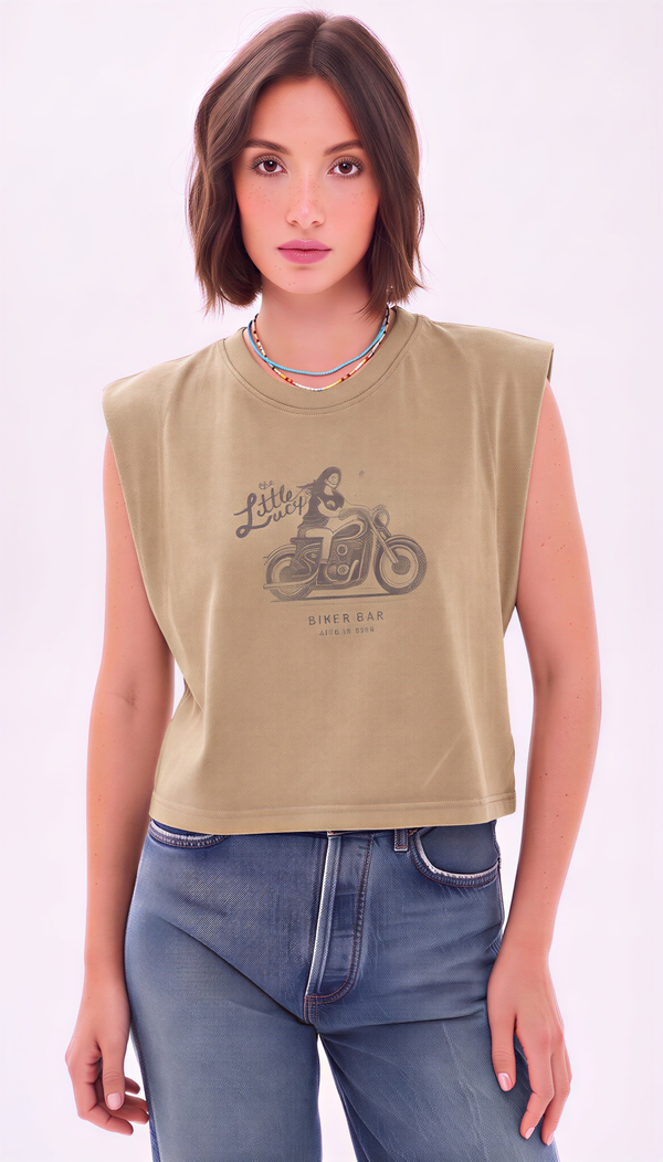 Little Lucy Biker Bar Muscle Tank in Olive