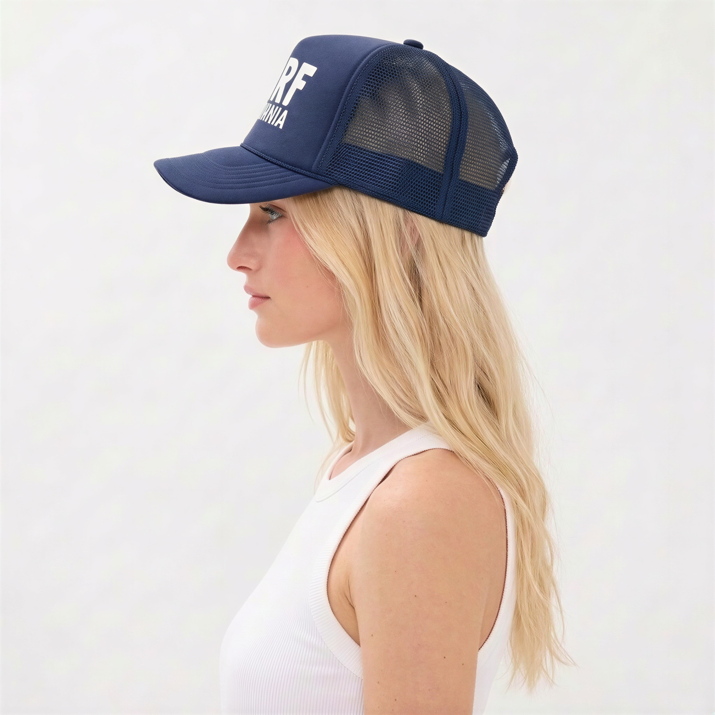 Surf California Trucker Hat in Navy with White