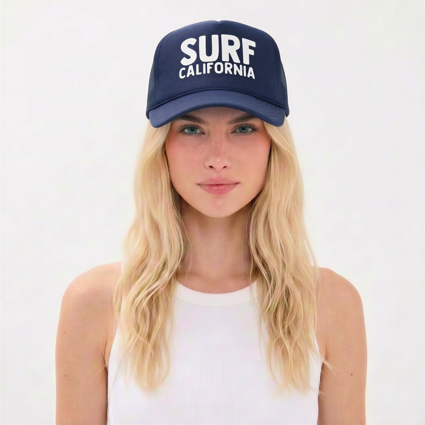 Surf California Trucker Hat in Navy with White