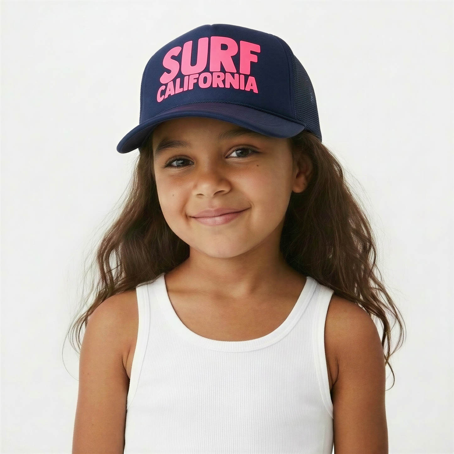 Youth Surf California Trucker Hat in Navy Pink