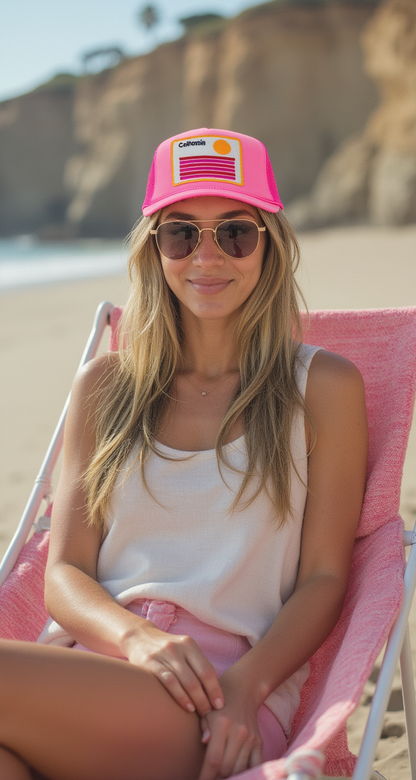 California Stripes Trucker Hat in Pink