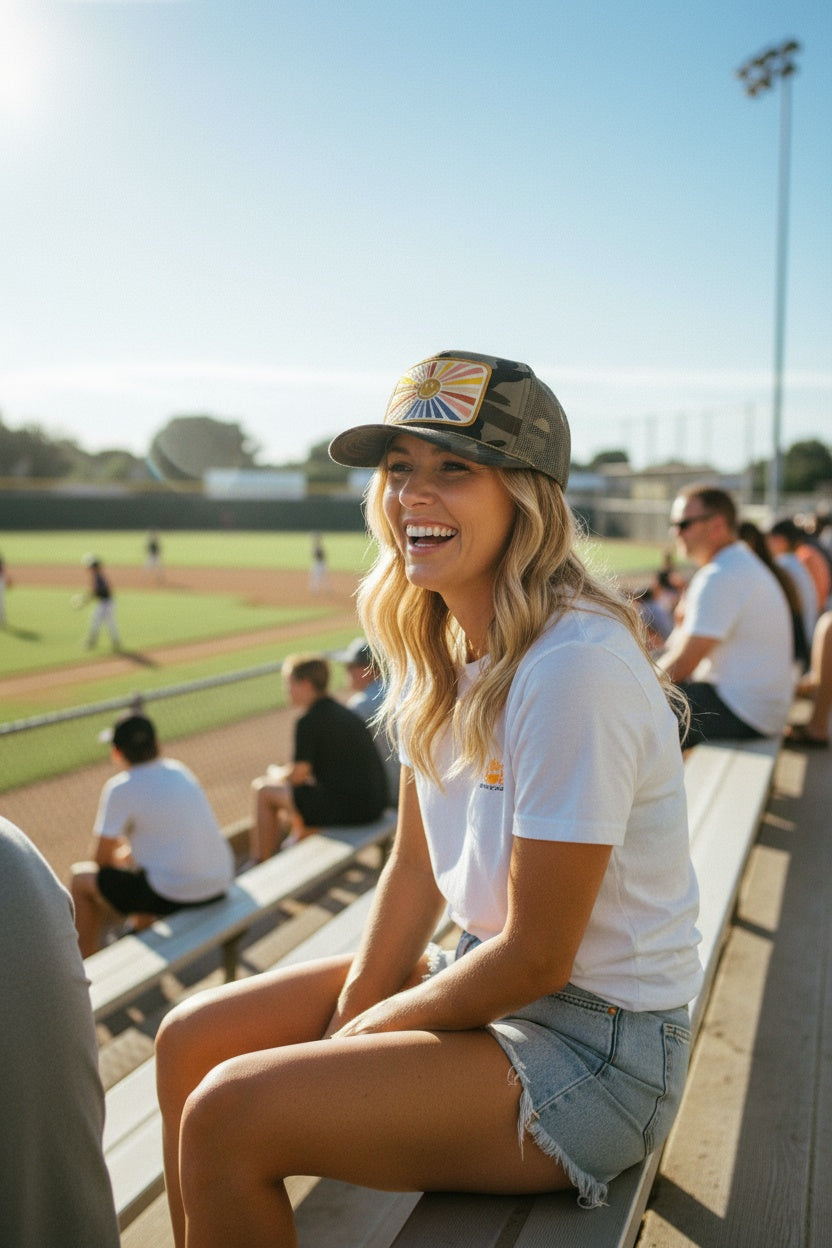 Rays Of Happy Trucker Hat in Camo