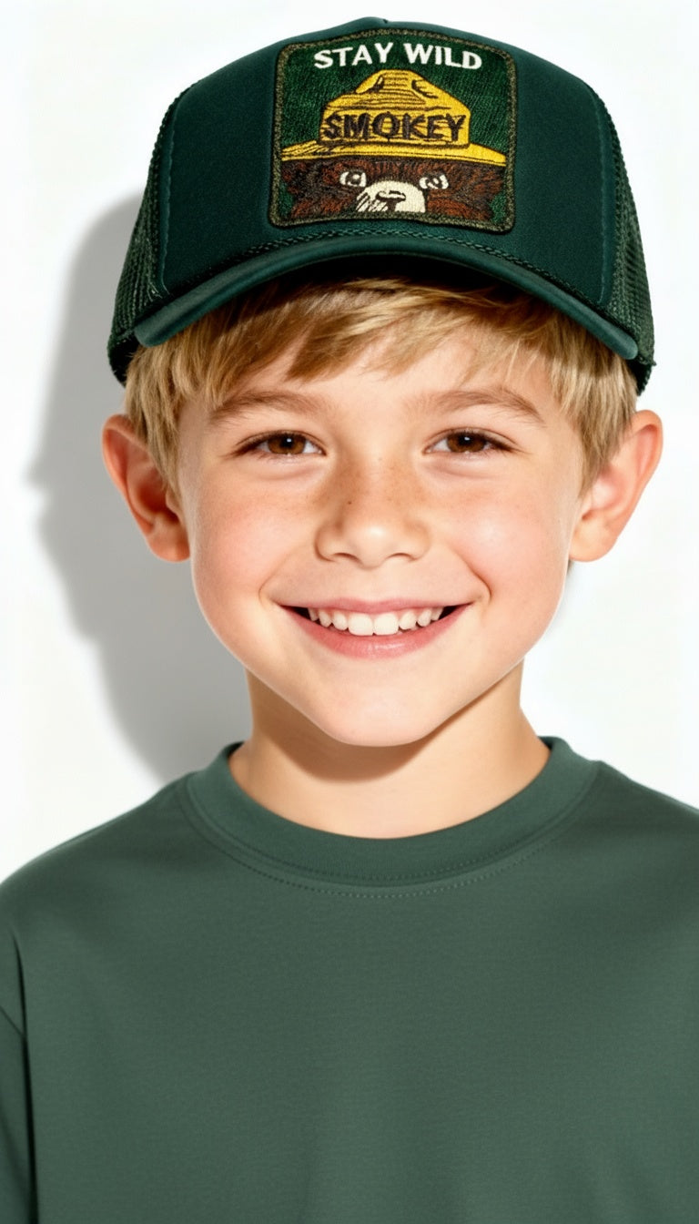 Youth Stay Wild Trucker Hat in Deep Green