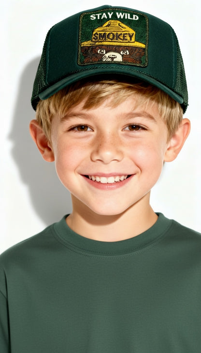 Youth Stay Wild Trucker Hat in Deep Green