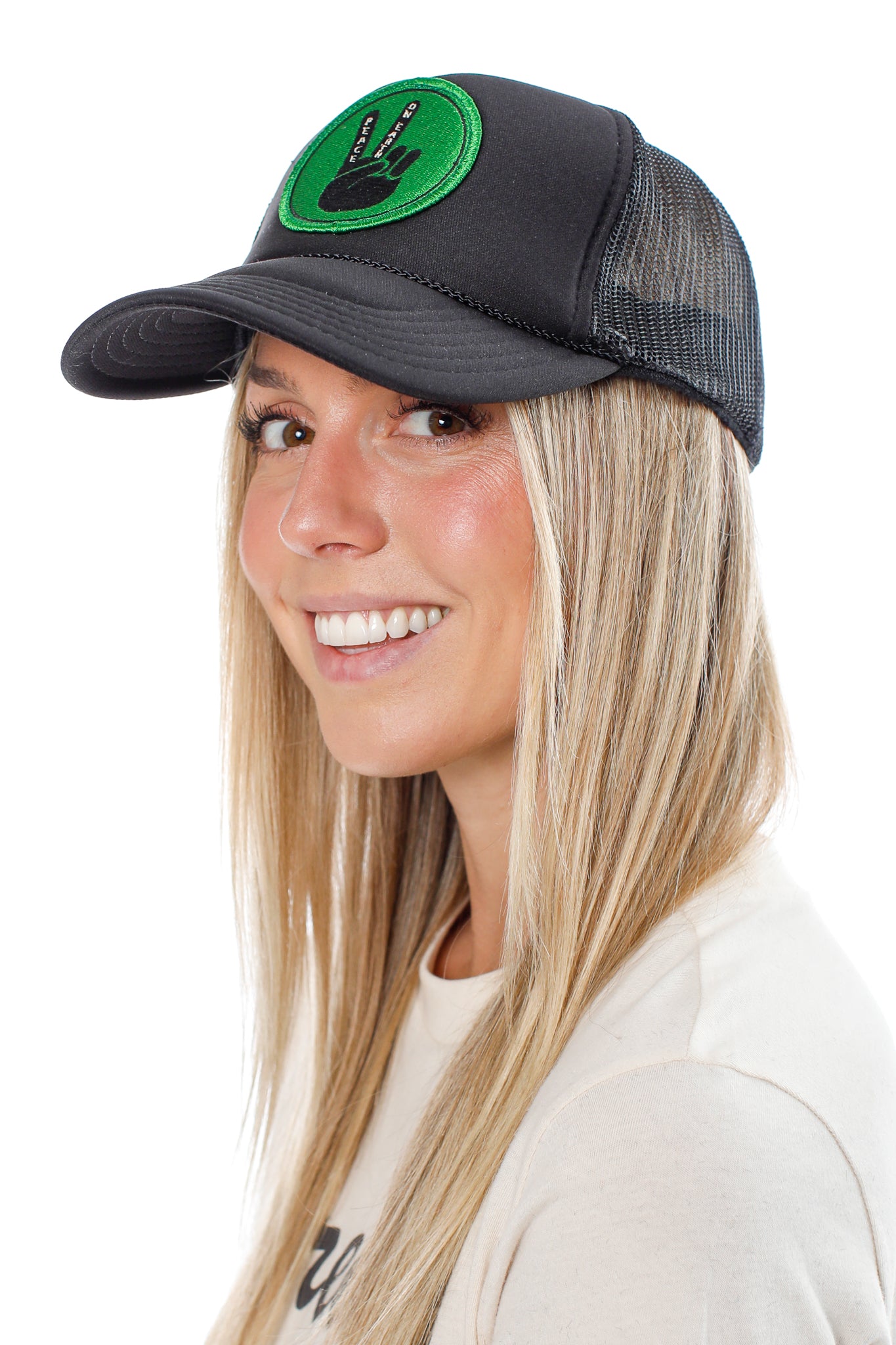 Peace On Earth Trucker Hat in Black